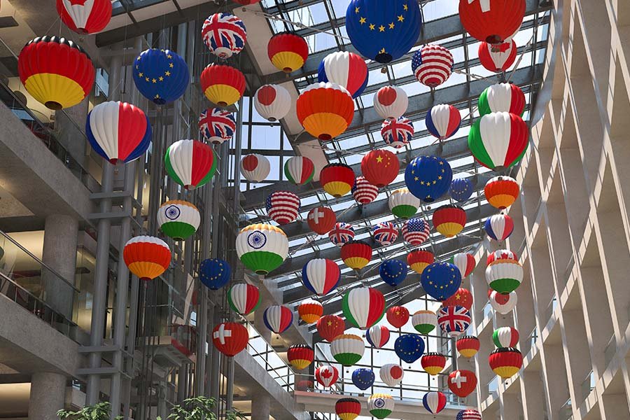 suspended art installation in shopping center suspended art installation
