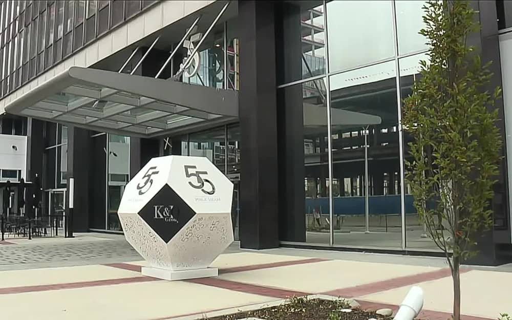 art installation with custom branding art installation in front of the office building