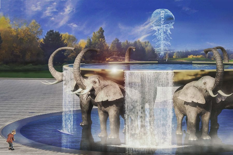 arge themed elephant fountain with waterfalls elephant fountain with cascading water effects