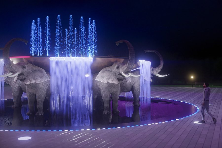 animal sculptures with water and lighting in the park animal sculptures with water and lighting