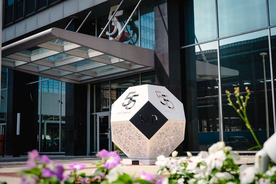 metal branded art feature in commercial square perforated metal hexagon feature