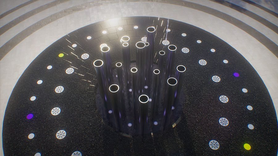 round art installation with columns columns art installation