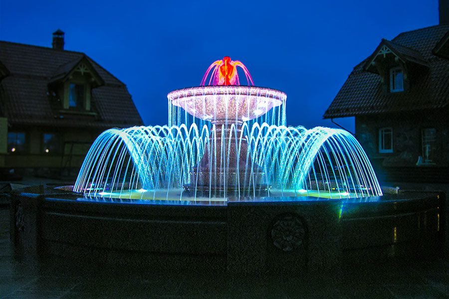 Architectural classic style fountain with LED Architectural classic style fountain with LED at night
