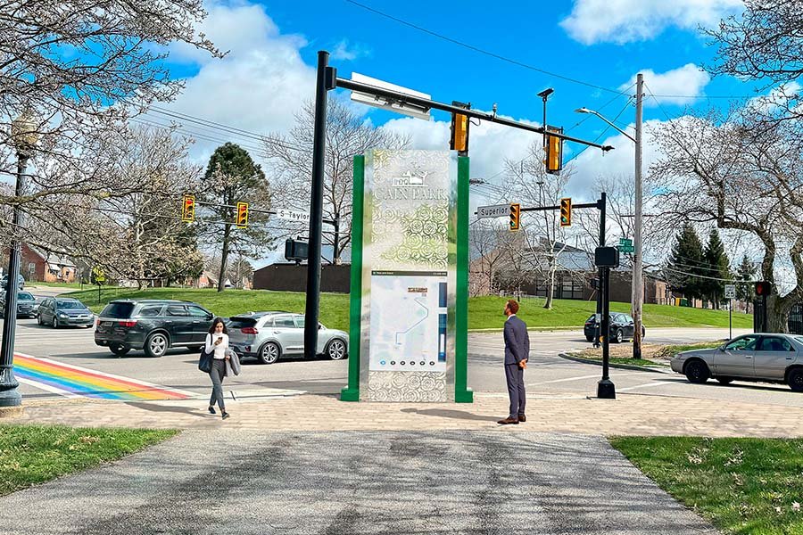 Interactive wayfinding guide with integrated digital screen for public space nteractive wayfinding guide with digital screen