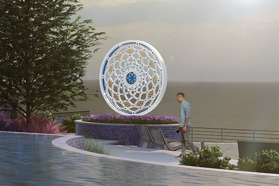 custom glass and metal mandala installation in a contemporary garden custom glass and metal mandala sculpture