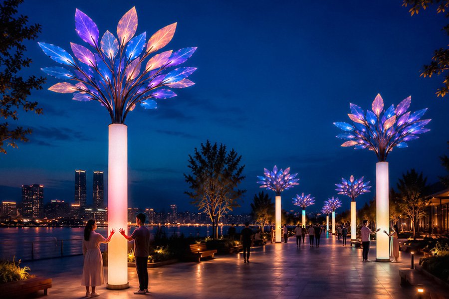 interactive art sculptures with decorative colorful branches interactive art sculptures with decorative colorful branches
