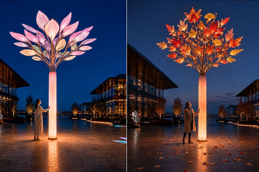 2 decorative art tree features with led leaves 2 decorative art tree features with led leaves