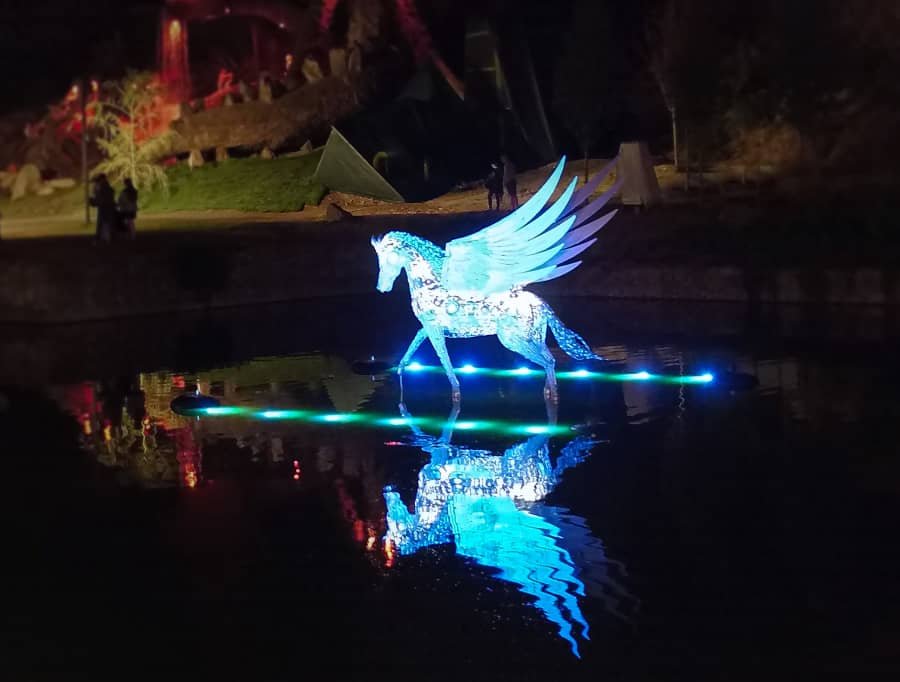 art sculpture with blue LED light