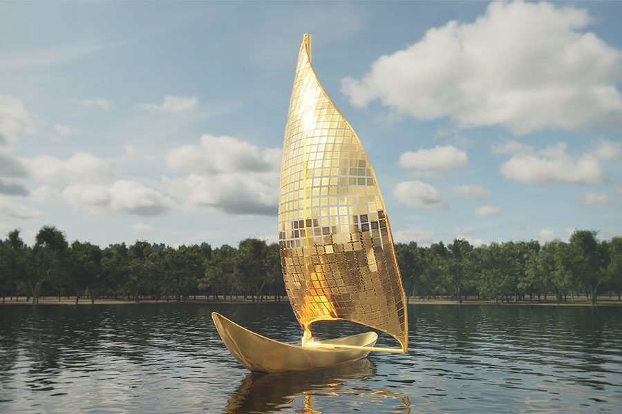 Public art floating sail installation