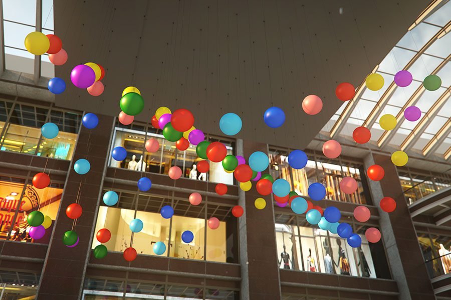 commercial balloon kinetic ceiling installation
