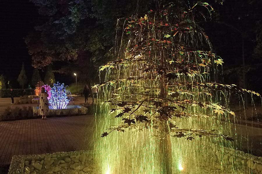tree fountain with cascading water