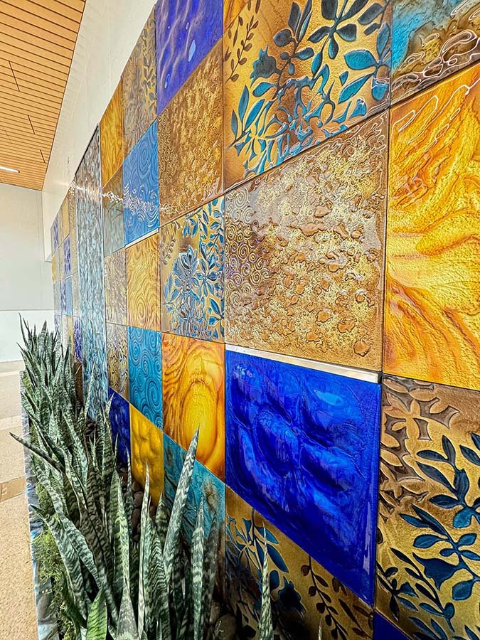 interior glass and stone art wall feature