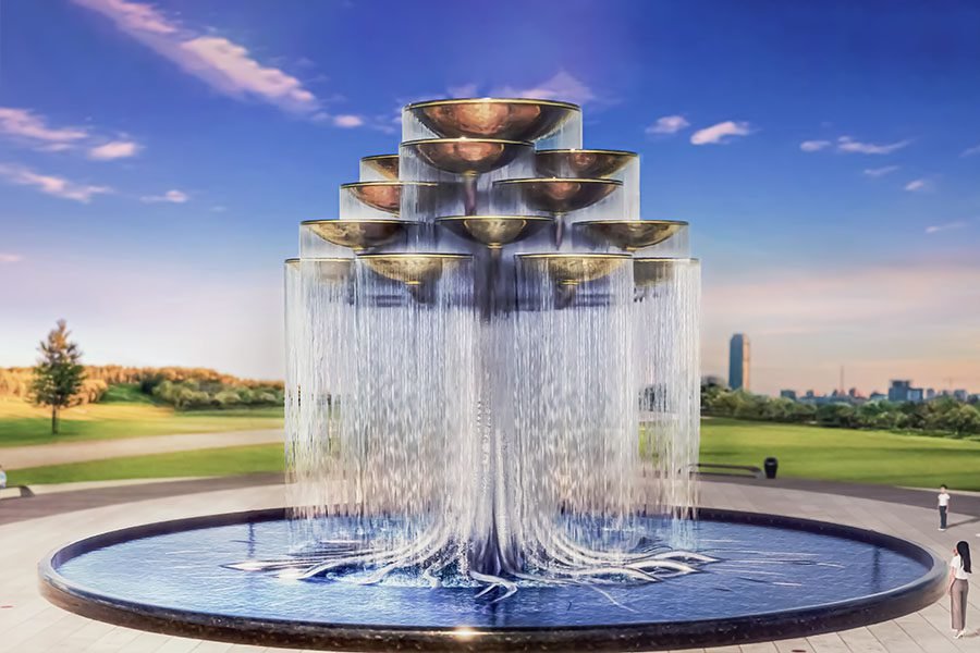 bowl art fountain with cascading water