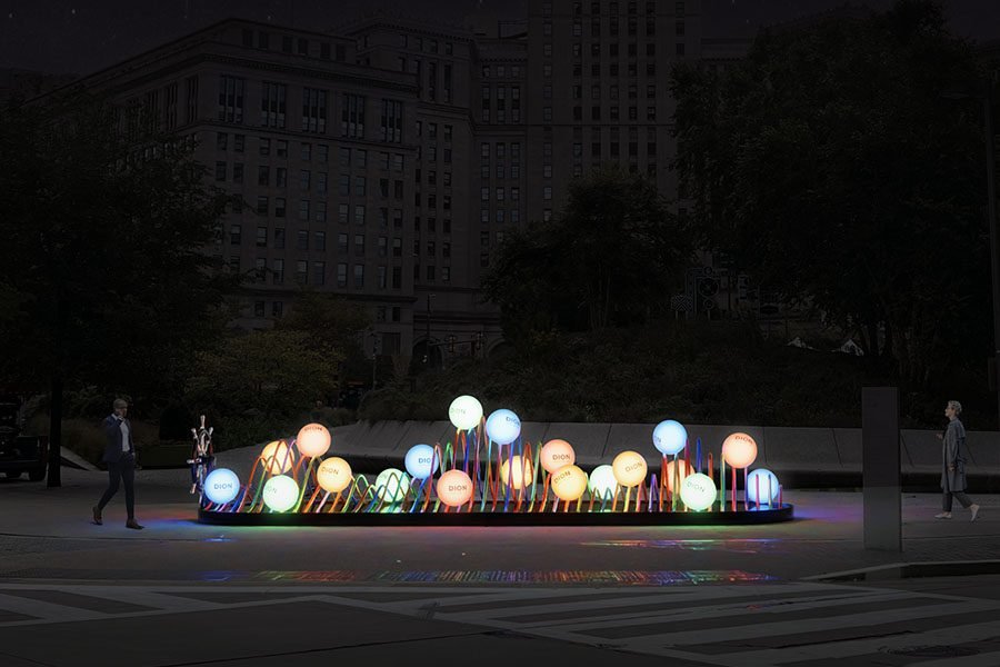 Decorative public art sculpture with light