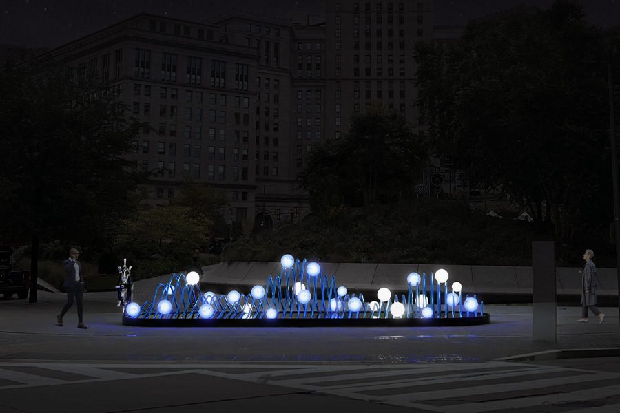 public art installation with light