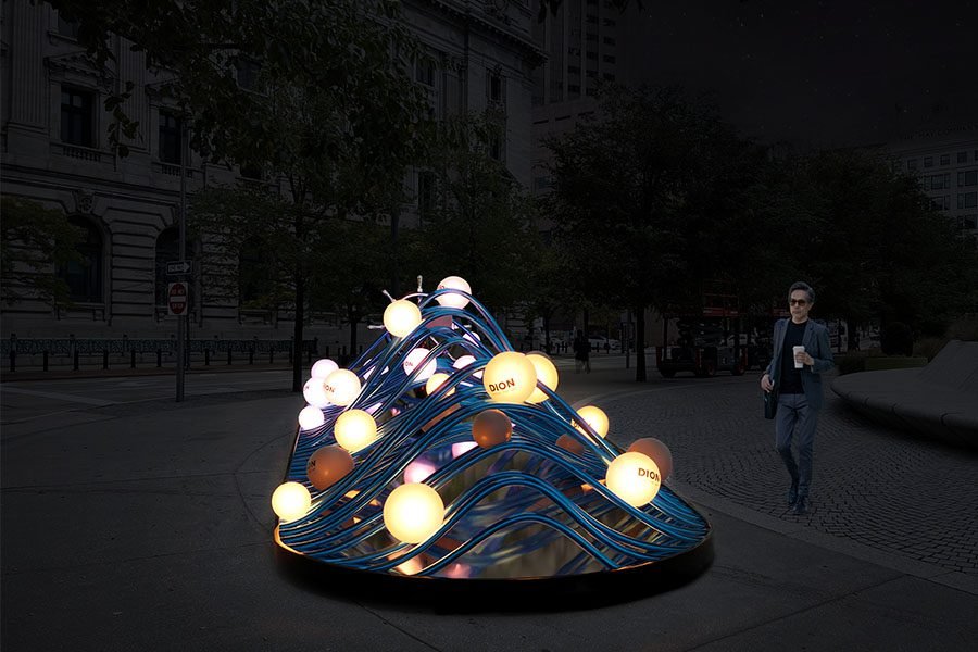 abstract public art with light