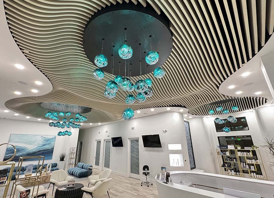 accent ceiling feature in spa lobby