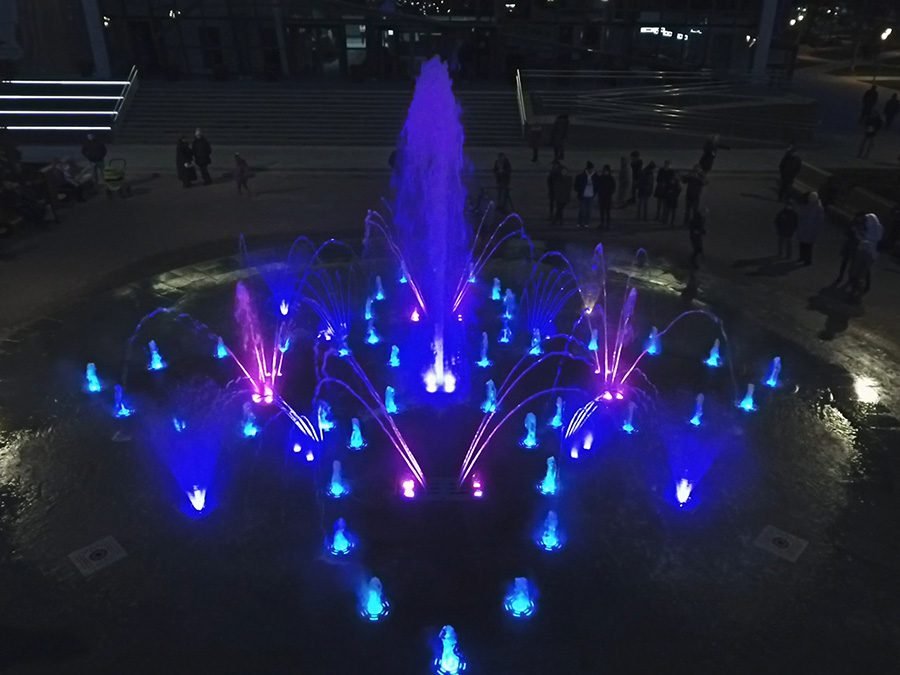 LED fountain with music at night