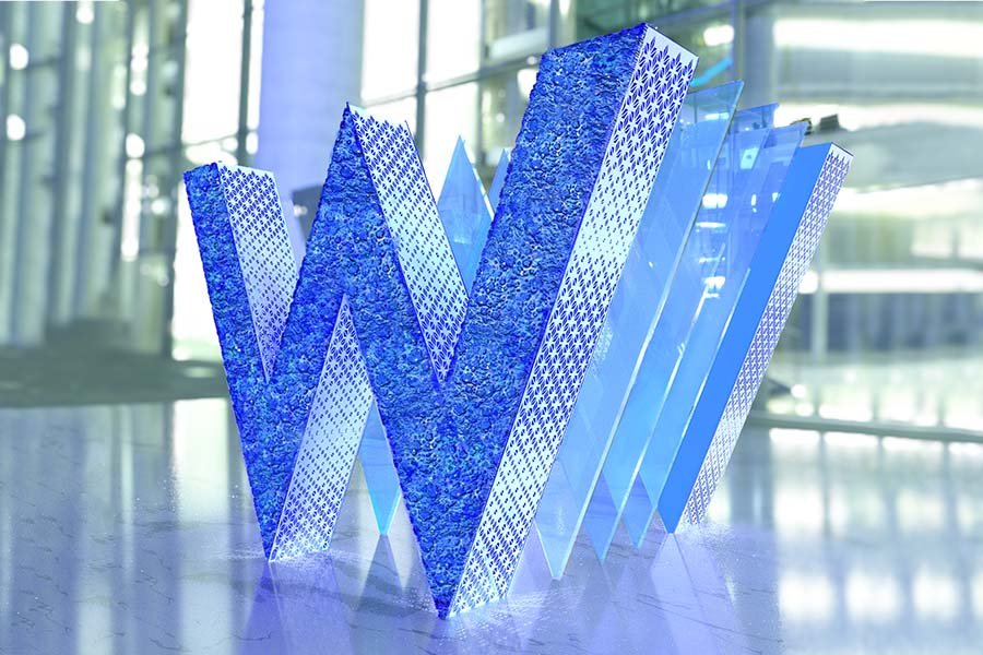 Abstract blue sculptural installation