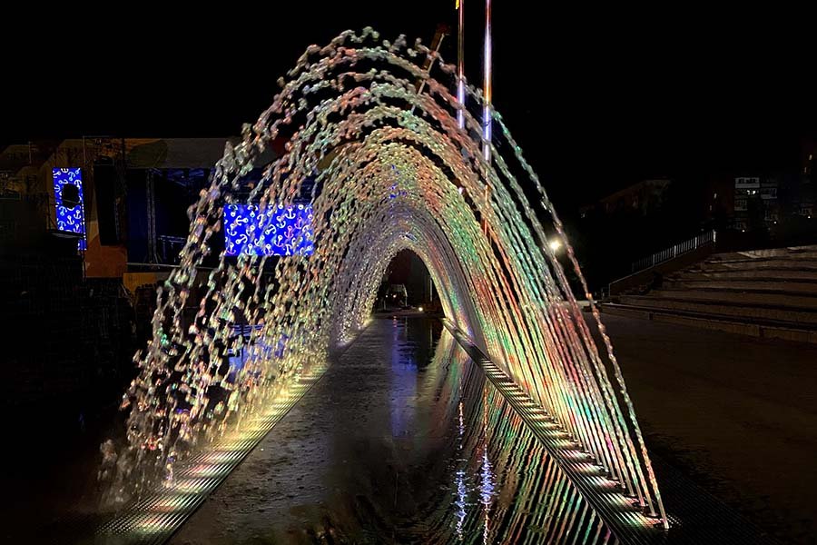 illuminated long water arch