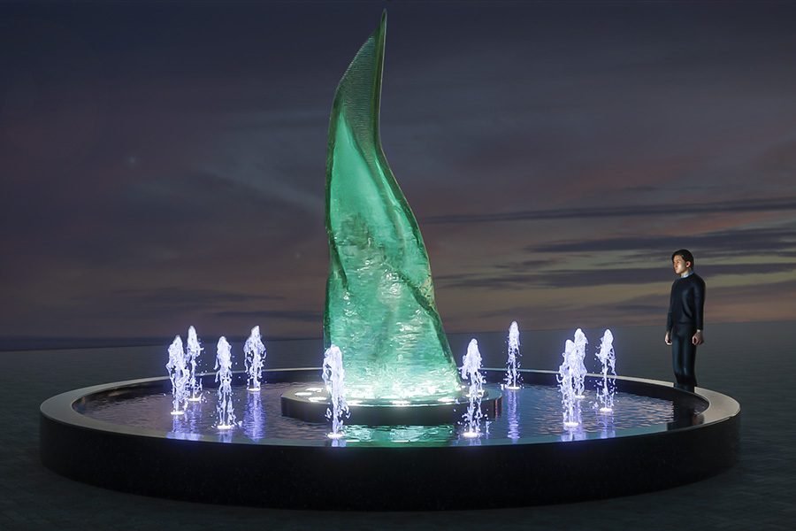 green glowing art sculpture