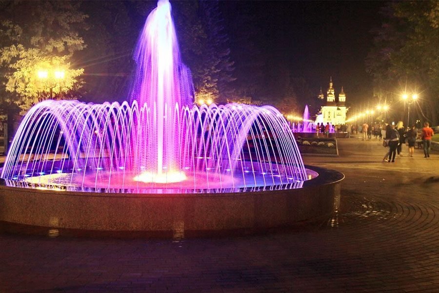 illuminated fountain with pink LED