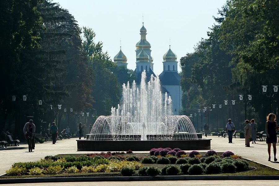 fountain in landscaped park