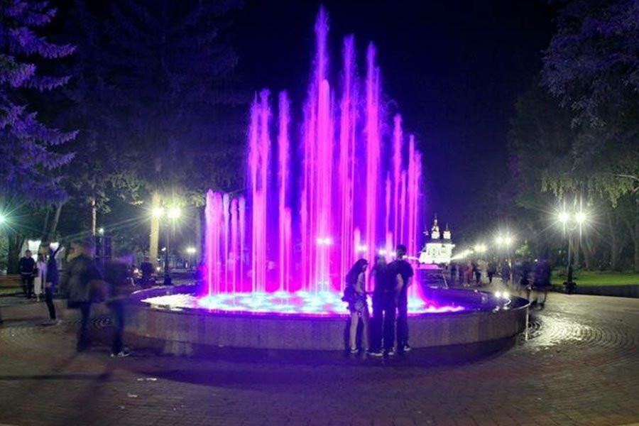 fountain with LED at night