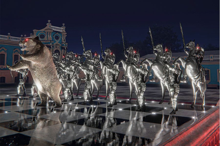 bear and horses art sculptures