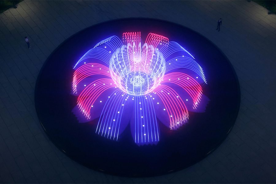 LED musical fountain with circular water arches
