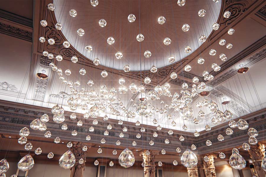Modern cascading glass-sphere chandelier