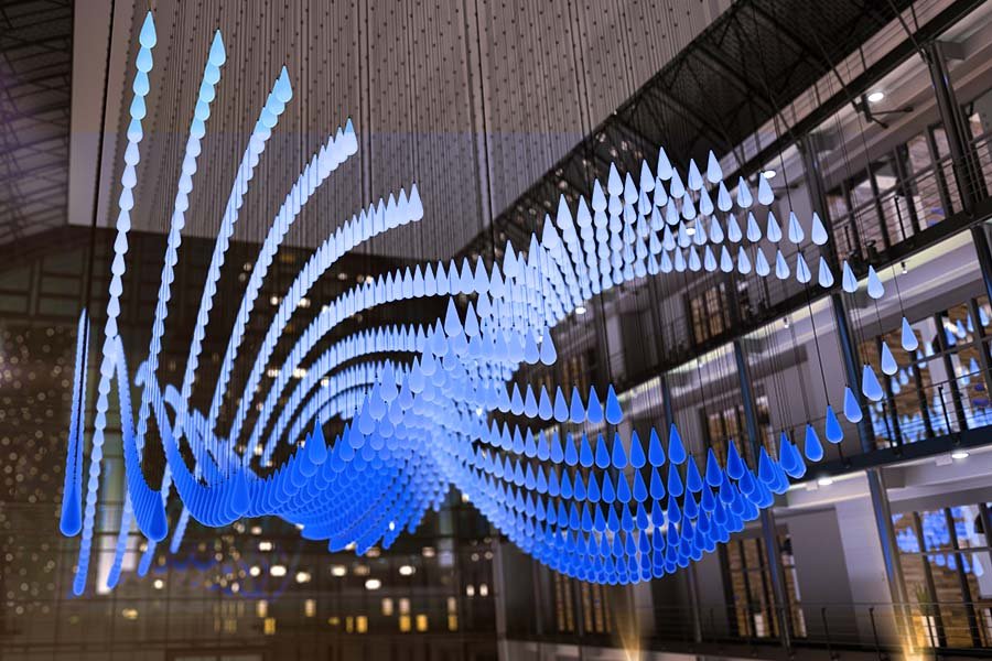 blue kinetic ceiling art
