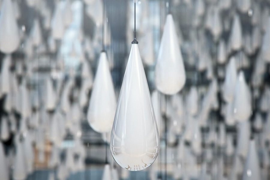 suspended kinetic droplet sculpture