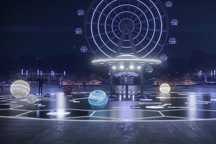 illuminated planetary public art installation
