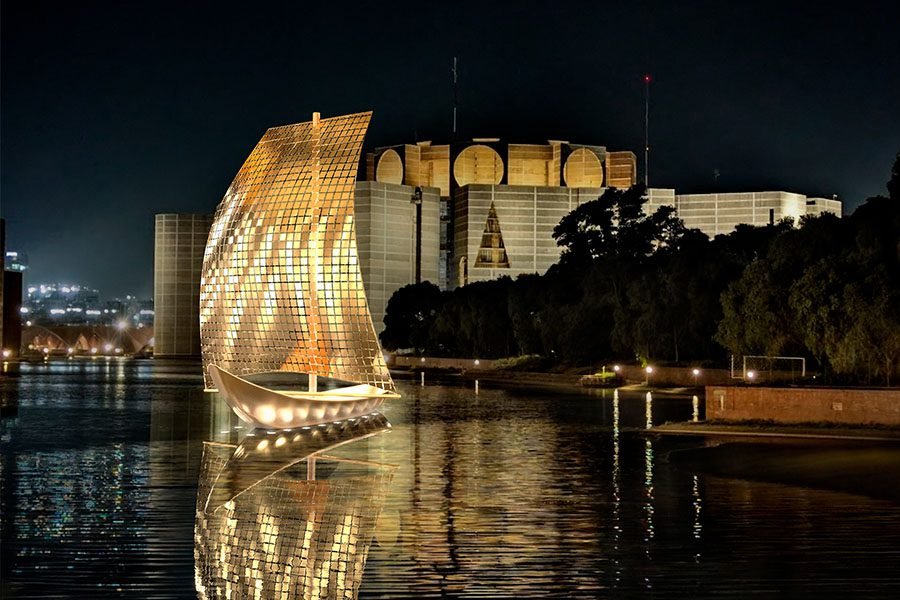 floating sculpture on the water