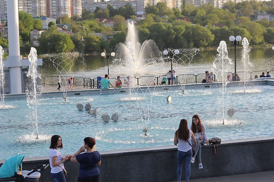 water jets in fountain pool