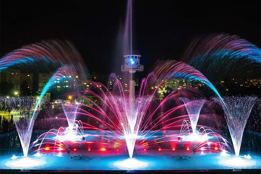 Grand music fountain with LED at night