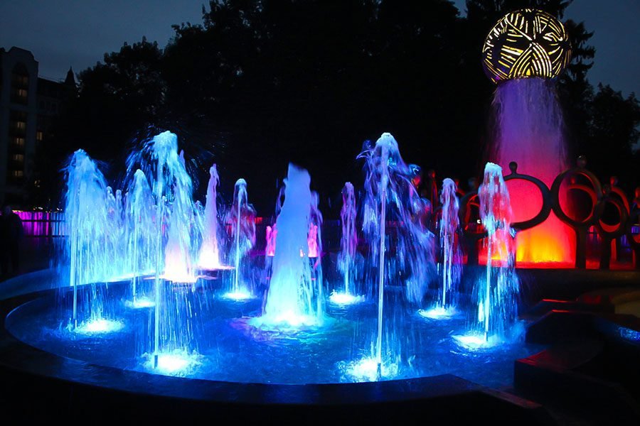 RGB LED fountain at night