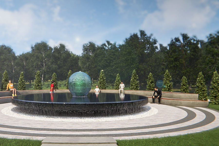 public square with water feature