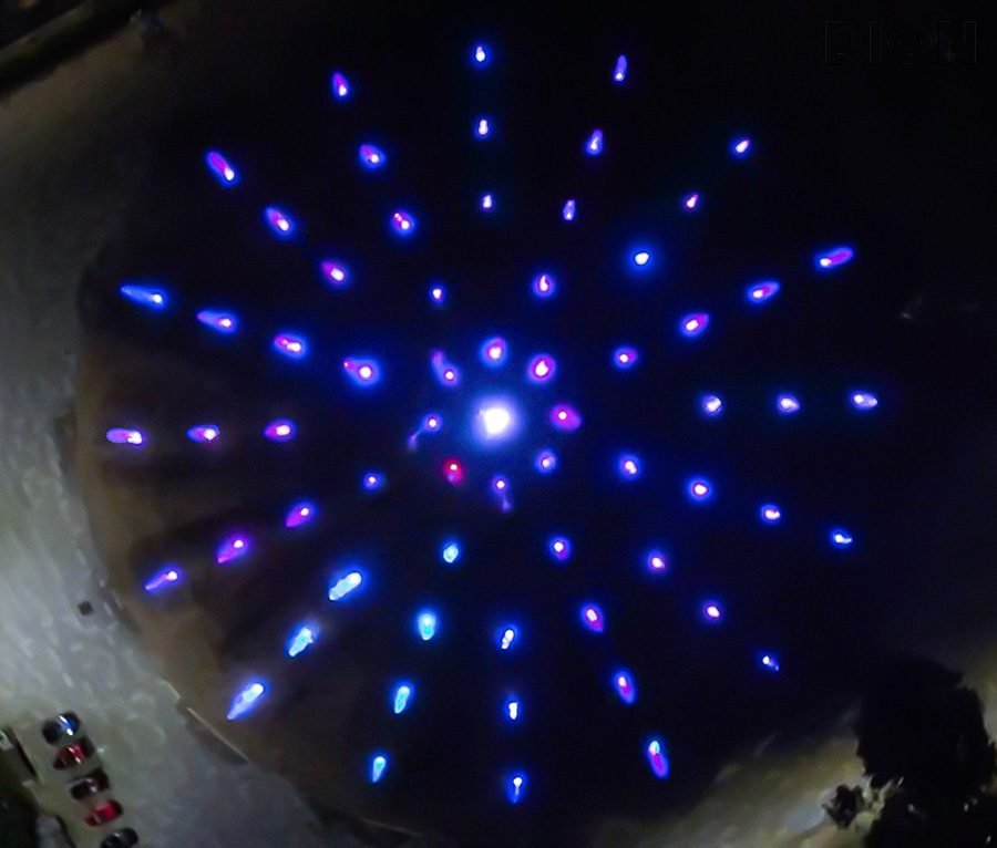 Interactive water fountain with light and music in public space