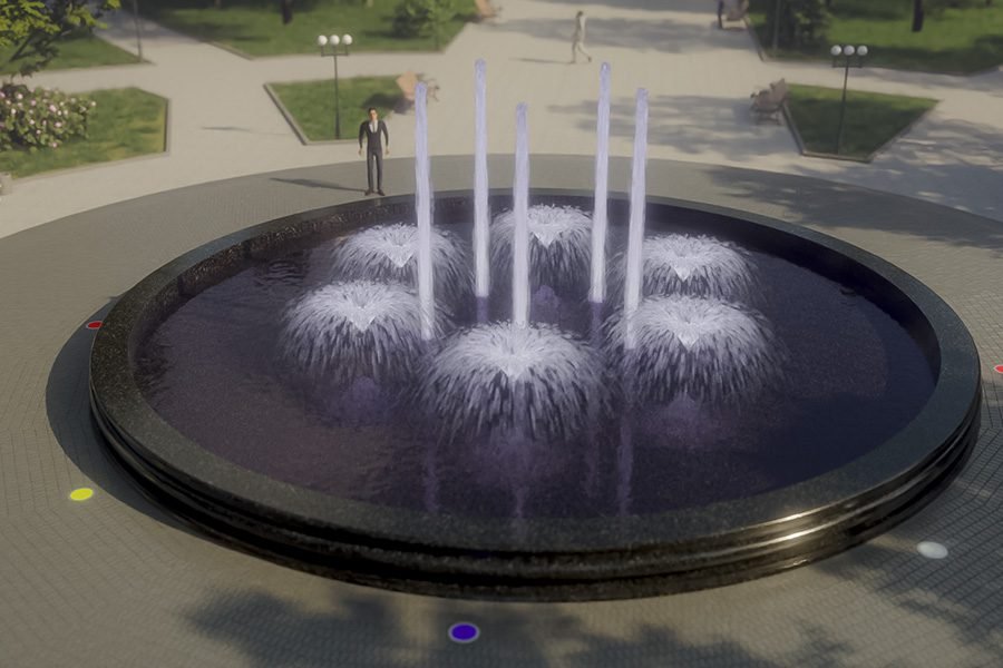 public outdoor musical water fountain