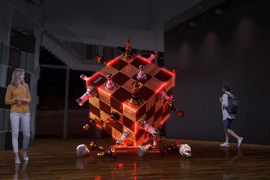 interior sculpture with LED lighting and custom branding