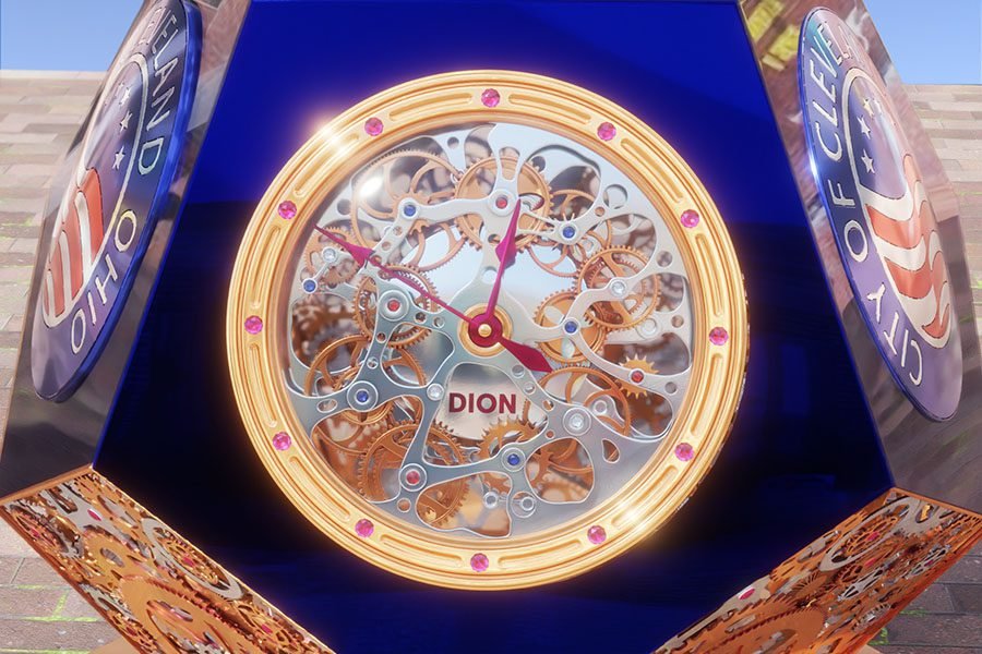 illuminated mechanical clock sculpture