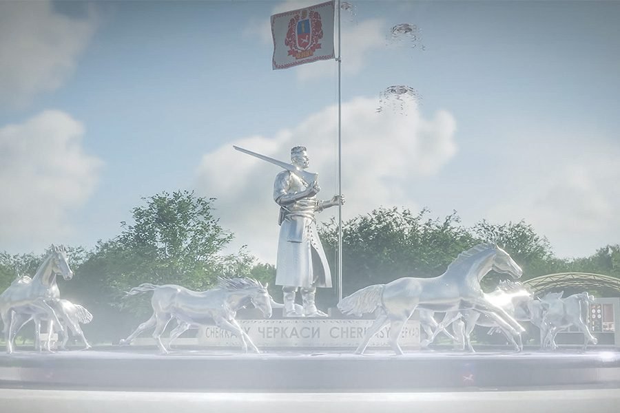 custom large-scale Cossack warrior sculpture made from perforated metal