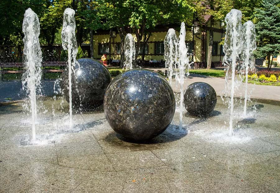 Custom granite sculptures in the fountain