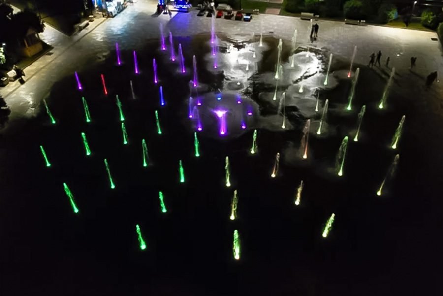 water fountain with LED lighting in public park