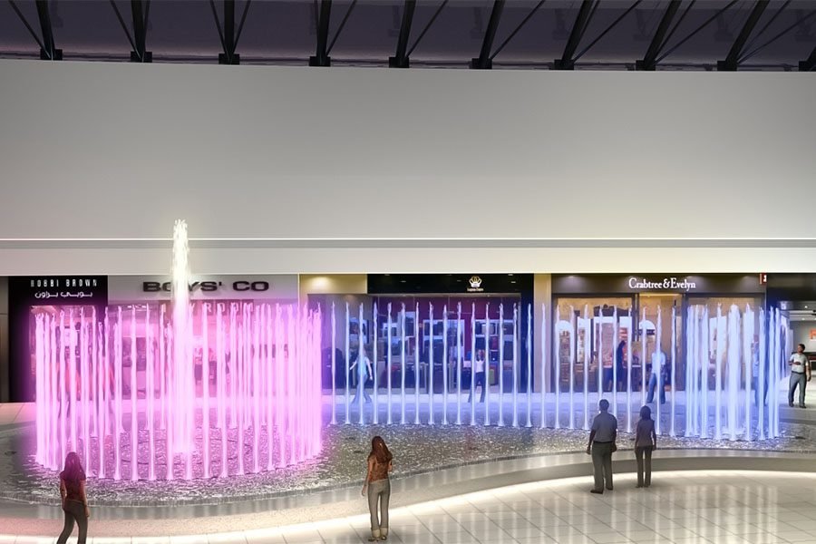 indoor fountain in shopping mall water feature installation