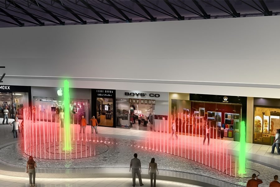 indoor decorative fountain in mall atrium
