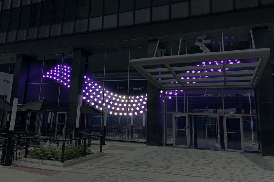 kinetic light installation in the lobby