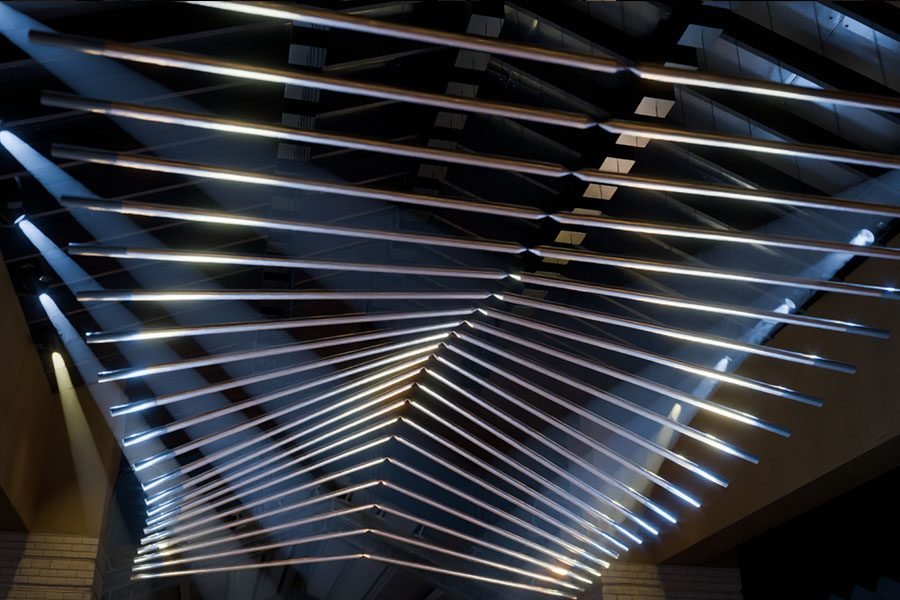 Custom kinetic art installation for for urban public market building in Yakima town Washington state USA